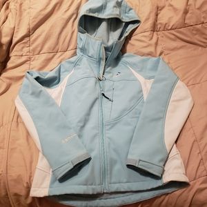 Light blue hooded fleece lined Denali jacket